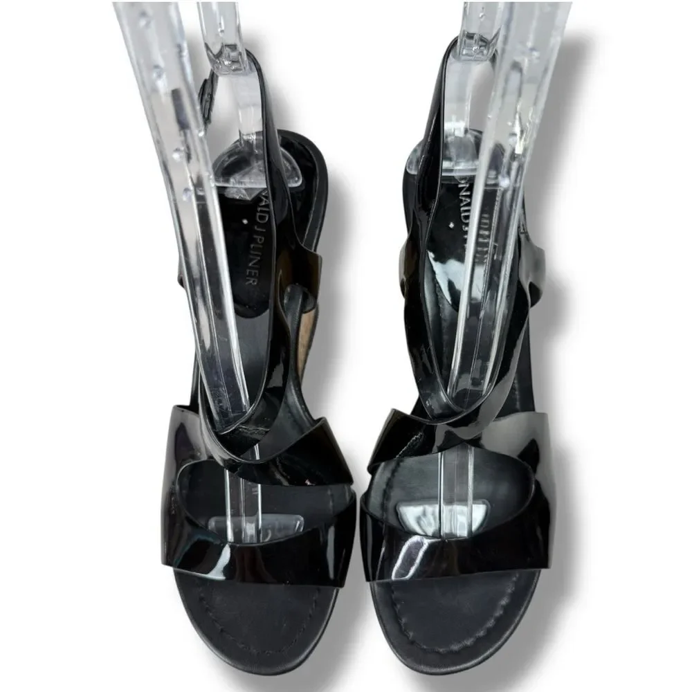 Donald J Pliner Camdyn Black Patent Leather Cork Wedge Sandals Womens Size 6